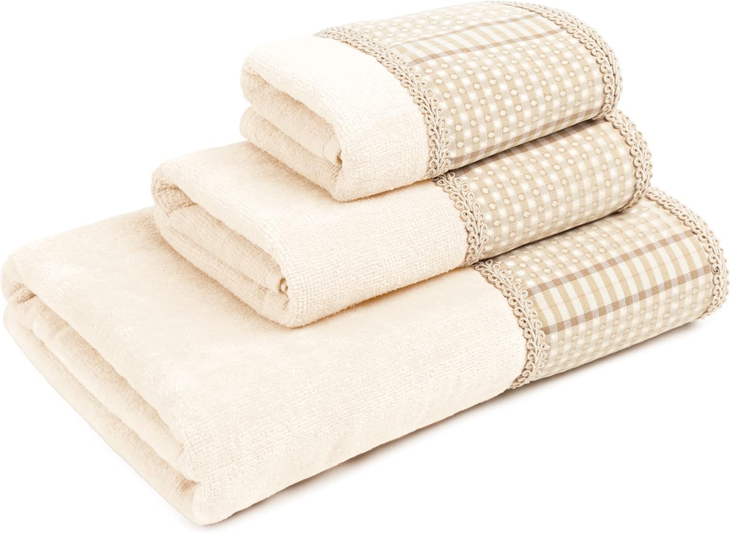 Austin Horn Classics Shutter Brown 3-Piece Decorative Towel Set, with Natural Color Jacquard Fabric Band, Double Row Decorative Gimp Braid, Includes 1 Bath, Hand & Tip Towel, Elegant & Durable