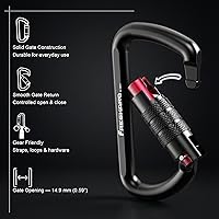 Vista 3 de FresKaro Clips de Mosquetón con Bloqueo Automático de 3 pulgadas, 12 kN-2698 libras, Forma D Sólida, Aluminio 7075 de Servicio Pesado, Ligero, 1.09