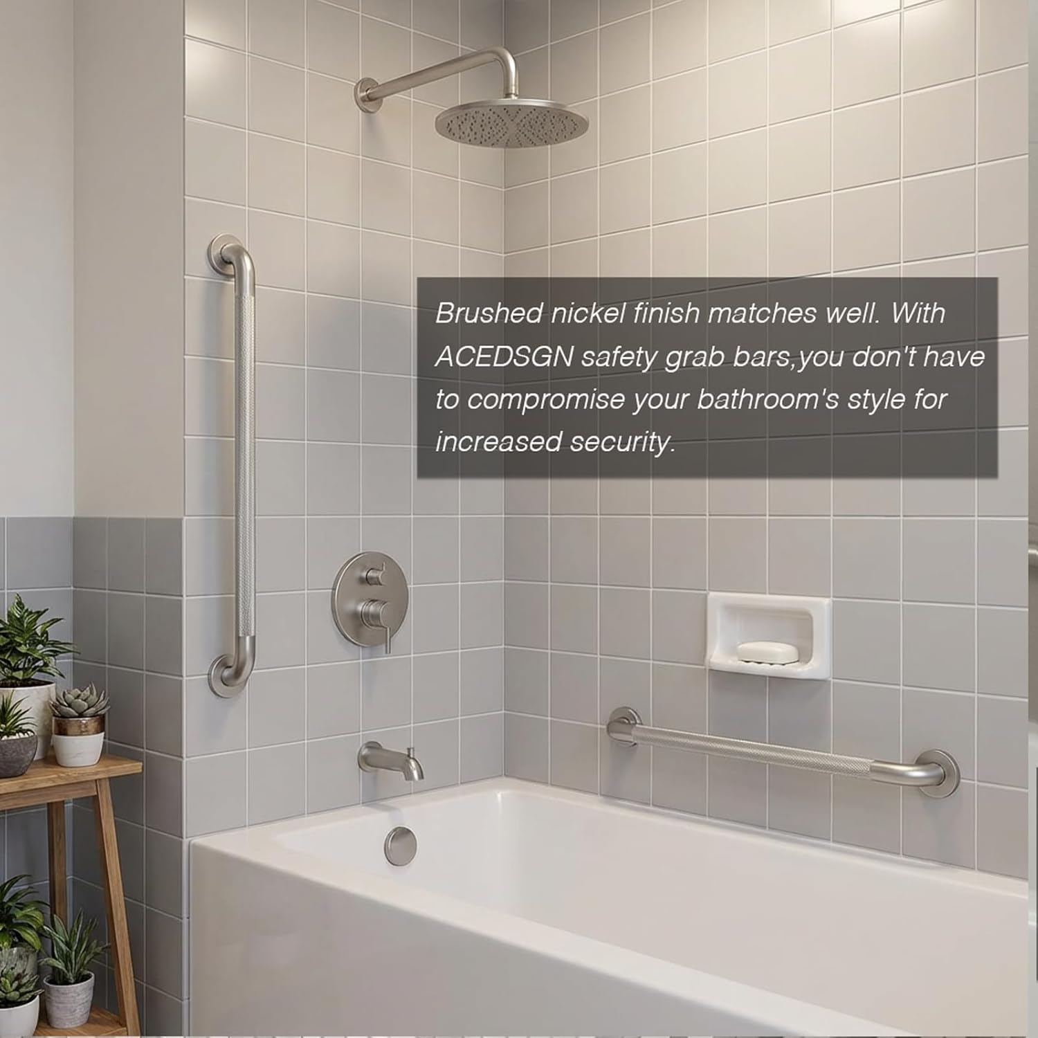 24 Inch Safety Grab Bars for Bathroom,1.25'' Heavy Duty Stainless Steel Brushed Nickel Shower Handles for Elderly, Non Slip Knurled Grip Handrail for Tub, Toilet, Fall Prevention & Handicap Assistance