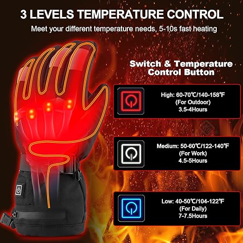 Miniatura 3 de Guantes térmicos para hombre con batería 7.4 V 4000 mAh recargable, guantes eléctricos para esquí, motocicleta, pantalla táctil, impermeable, cálido