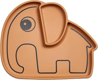 Done by Deer Silicone Stick&Stay Plate Elphee Mustard - 100% Food Grade Silicone - Natural Suction - Perfect for Kids Learning to Eat on Their Own - Fun and Functional Design for Stress-Free Mealtime.