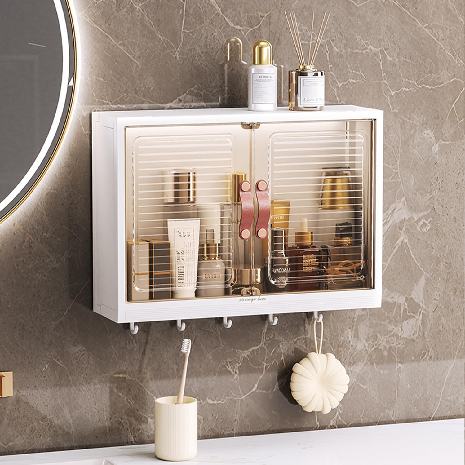 Wall Mounted Makeup Organizer, Large Capacity Dustproof Wall Storage for Bathroom & Bedroom Cosmetic Organizes Hair Tools Perfumes Multi-Use Display Case & Office Organizer