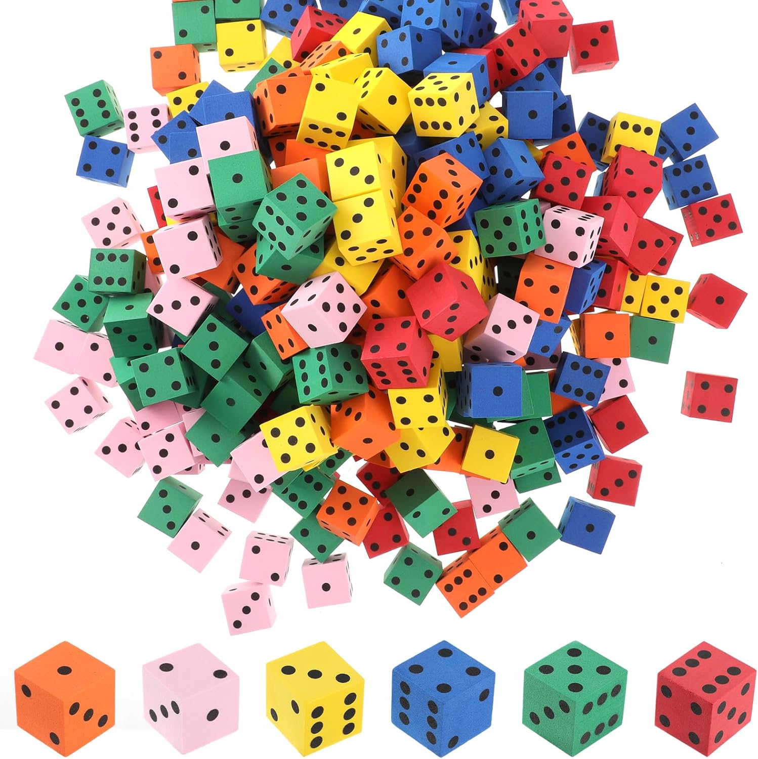 Jenaai 300 Pcs Foam Dice Small Foam Cubes with Number Dots 0.78 Inch Assorted Colorful Dice Cubes Bulk Square Blocks for Math Building Educational Party Supply