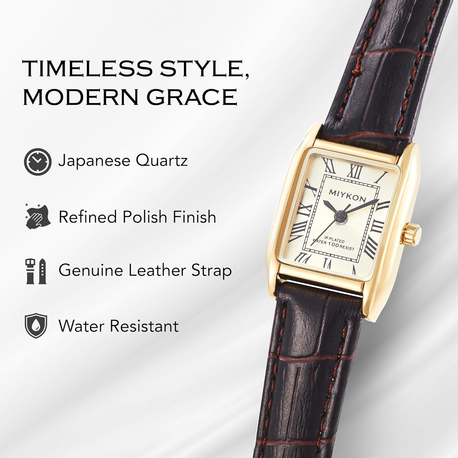 Miykon Dainty Vintage Tank Square Dress Watches for Women – Genuine Leather Band, Second Hand, Japanese Quartz, Water Resistant - Image 9