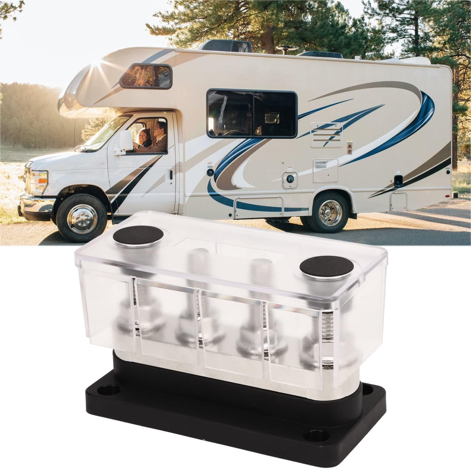 Batterie-Sammelschiene, Stromverteilerblock, DC 12 V Bis 48 V, 600 A, Hochstrom, M10, 4 Bolzen, Stromverteilerblock für Auto, Wohnmobil, Boot, Yacht, Anschlussbolzen, Sammelschiene (Schwarz)