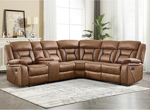 Miniatura 34 de EBELLO Juego de sofá reclinable manual, juego de muebles de sala reclinables de piel sintética, incluye silla reclinable individual y sofá