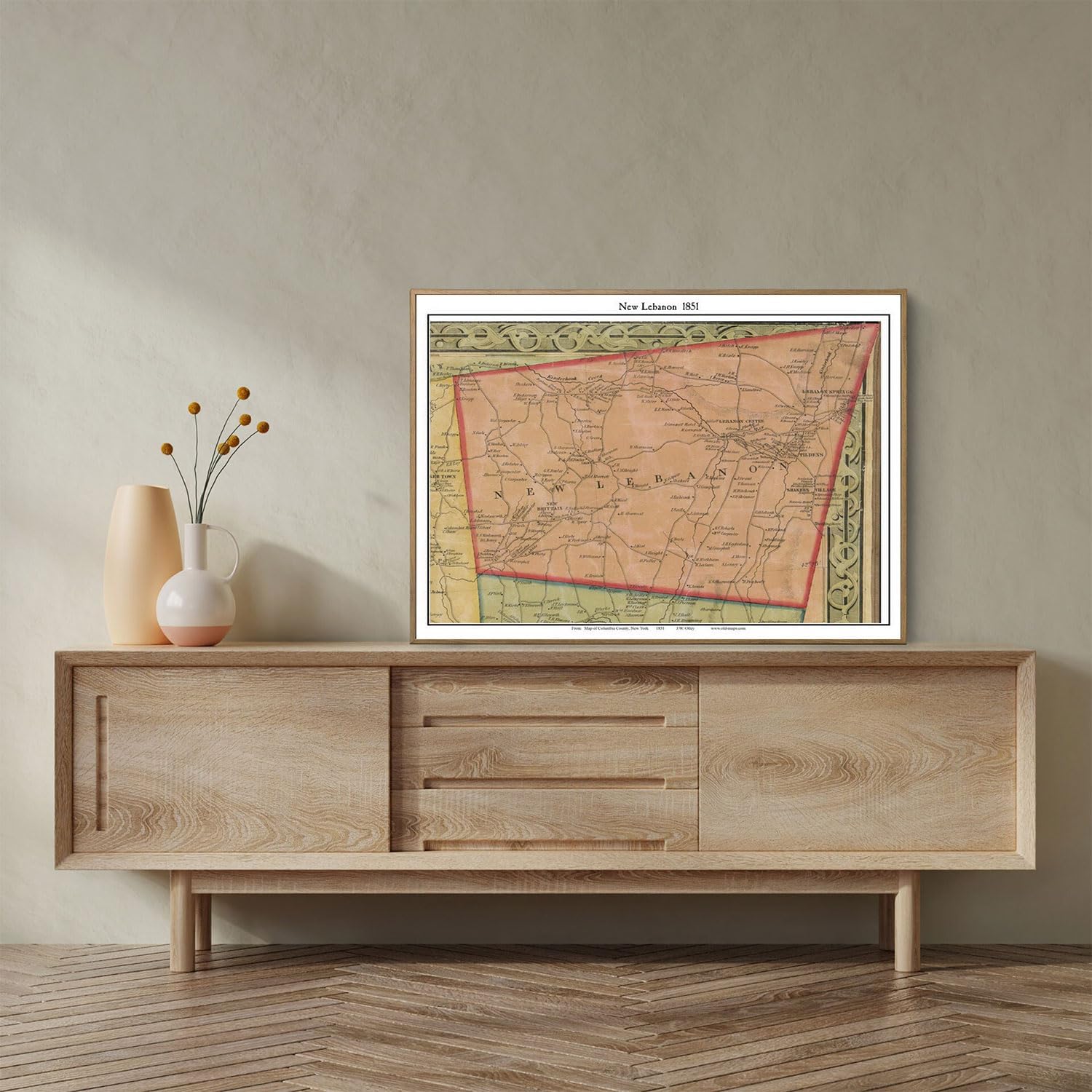 Historical Map Poster of New Lebanon 1851 York Genealogy Columbia County NY | 11x17 12x18 16x24 24x36 Unframed Print Wall Art | Vintage Antique Rustic Gift | Home Office Decor