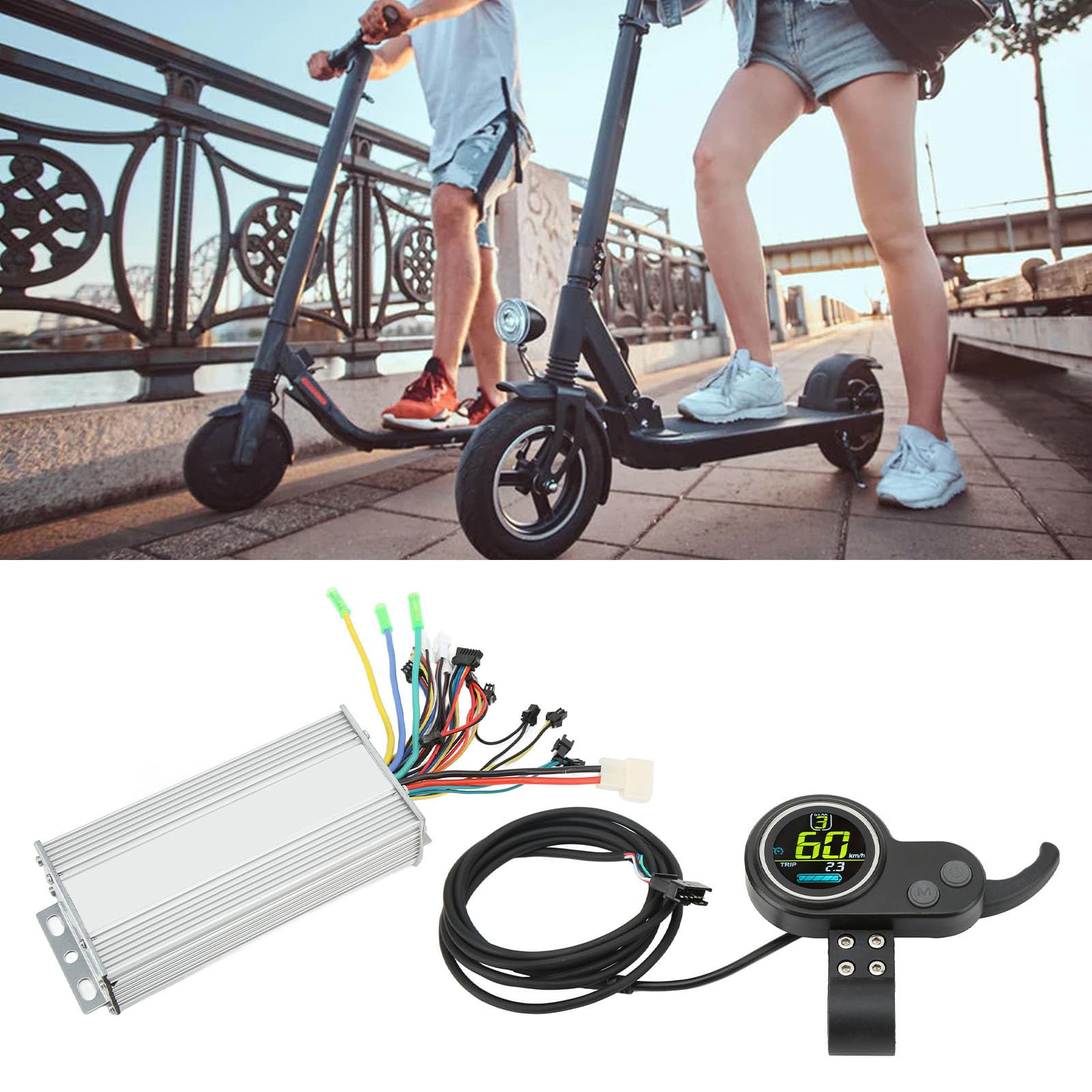 Kit de Panel de Controlador Motor sin Cepillo Bicicleta Eléctrica con Gas Pulgar, Carcasa Metal Premium