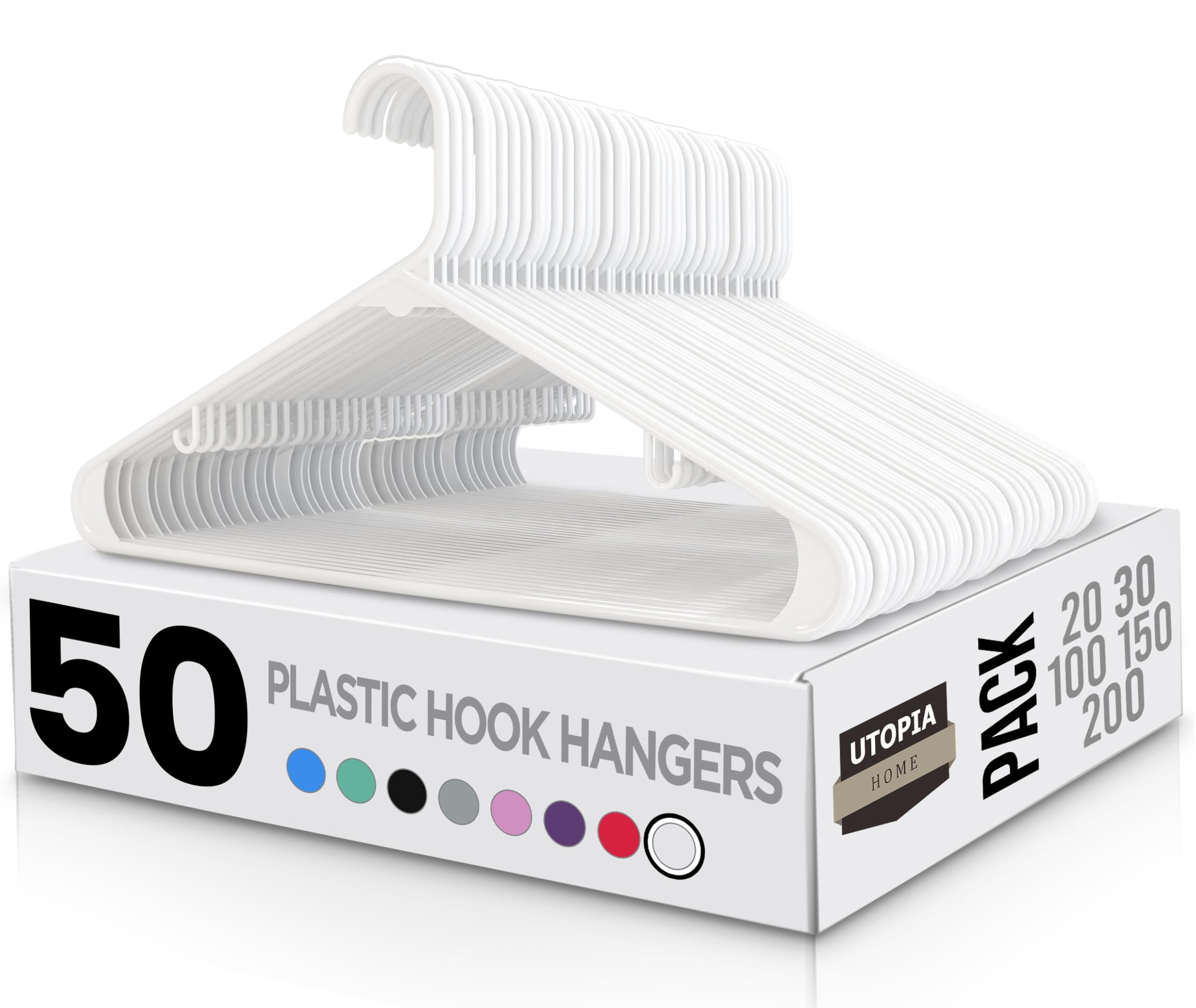Utopia Home White Plastic Hangers 50 Pack - Clothes Hanger with Hooks - Heavy Duty Durable & Space Saving Coat Hanger for Shirts, Pants, and Skirts