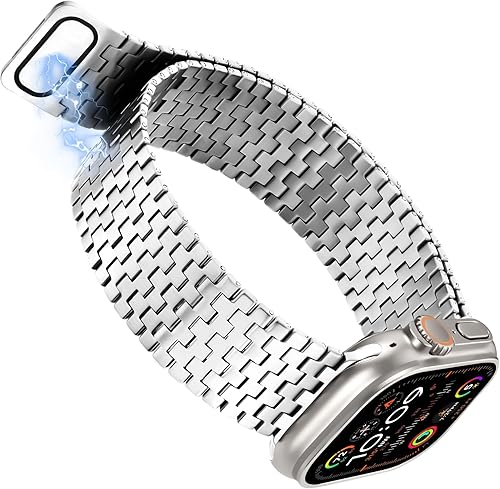 Miniatura 2 de Compatible con Apple Watch Band de 1.929 in, 1.772 in, 1.732 in, 1.654 in, correa de metal moderna, correa de acero inoxidable ajustable con imán