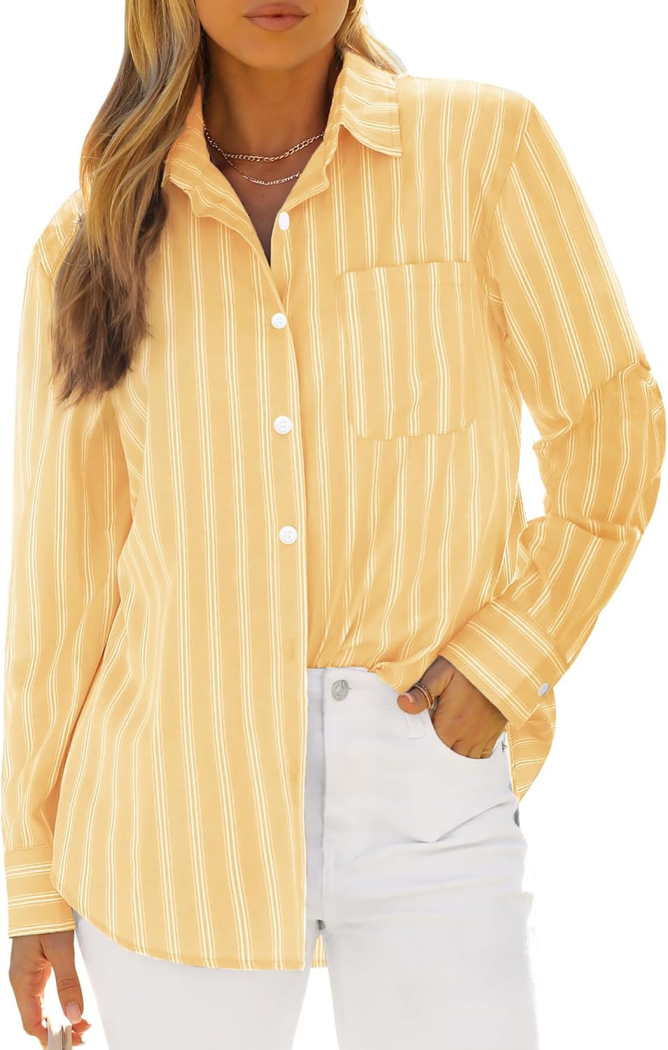 siliteelon Striped Button Down Shirts for Women Dress Shirts Long Sleeve Casual Collared Office Work Shirt with Pocket - Image 7
