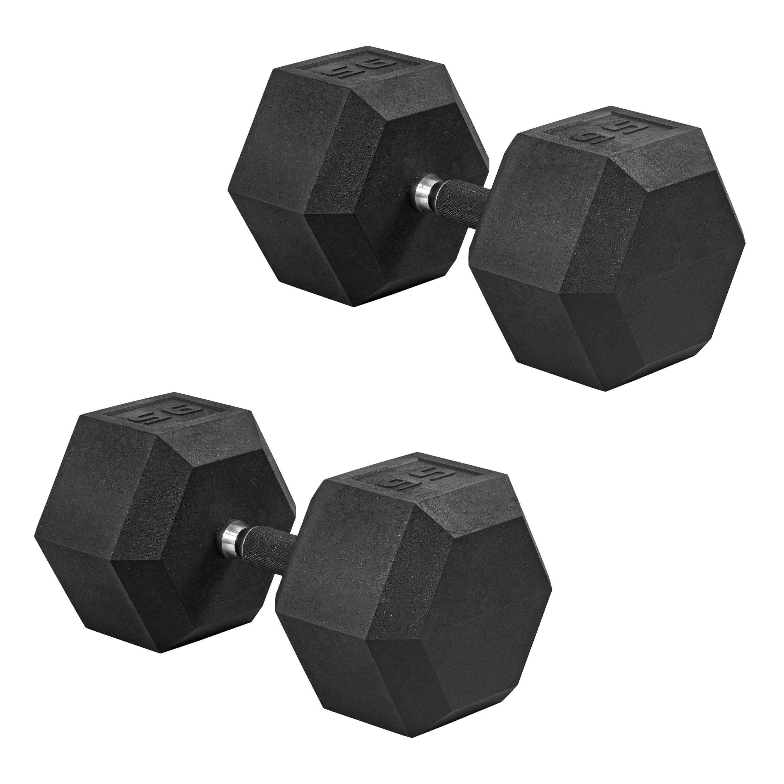 CAP Rubber Coated Dumbbell Weights, Free Weights for Home Gym Strength Training, Anti-Roll Hex Dumbbells with Black, Chrome &amp; Comfort Grip Handles, Pairs &amp; Sets