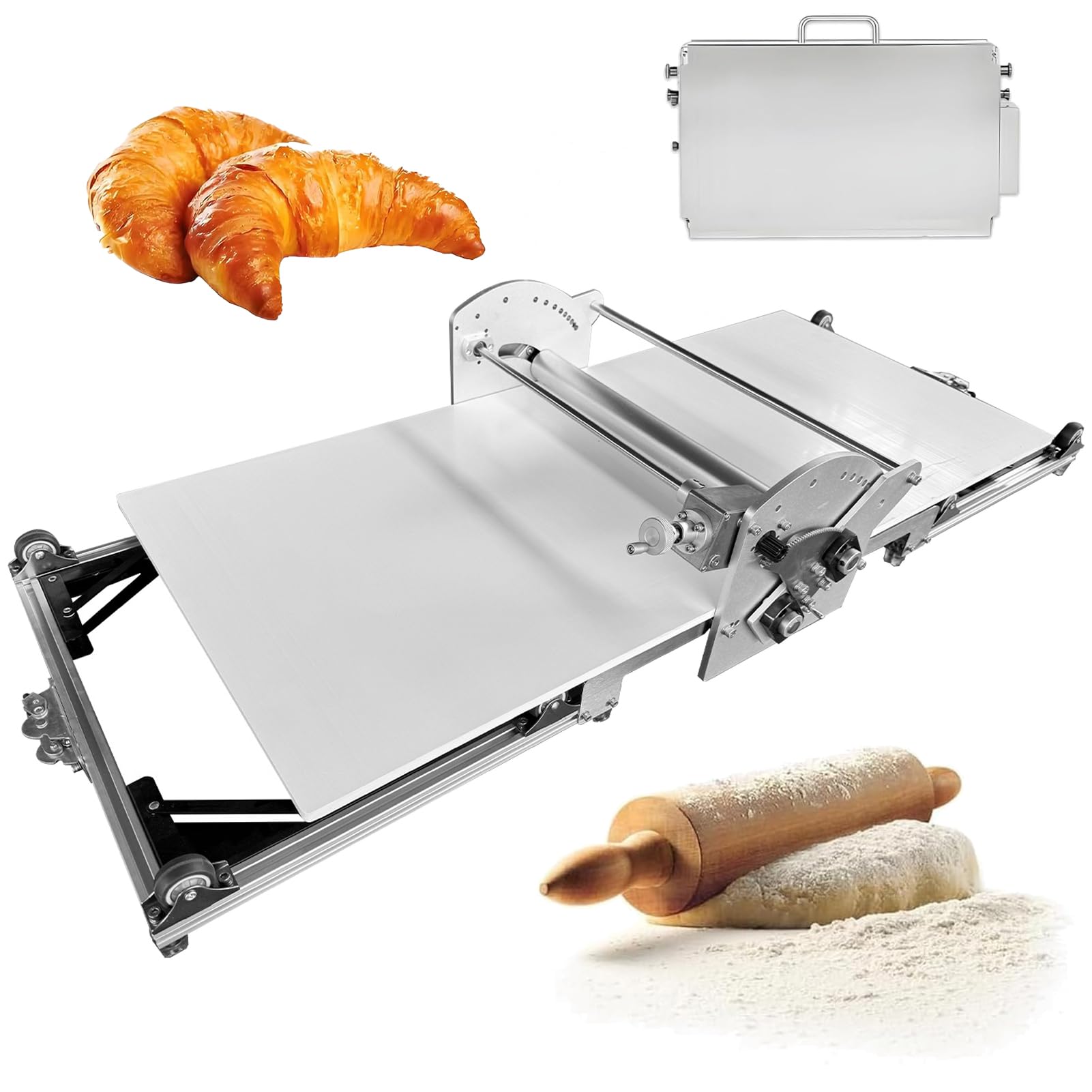 Professionale Sfogliatrice Elettrica per Pasta, Sfogliatrice Pasticceria Elettrico in Acciaio Inox con Impostazioni di Spessore Regolabili da 2 a 30mm, Laminatrice per Croissant e Pastas Sfoglia