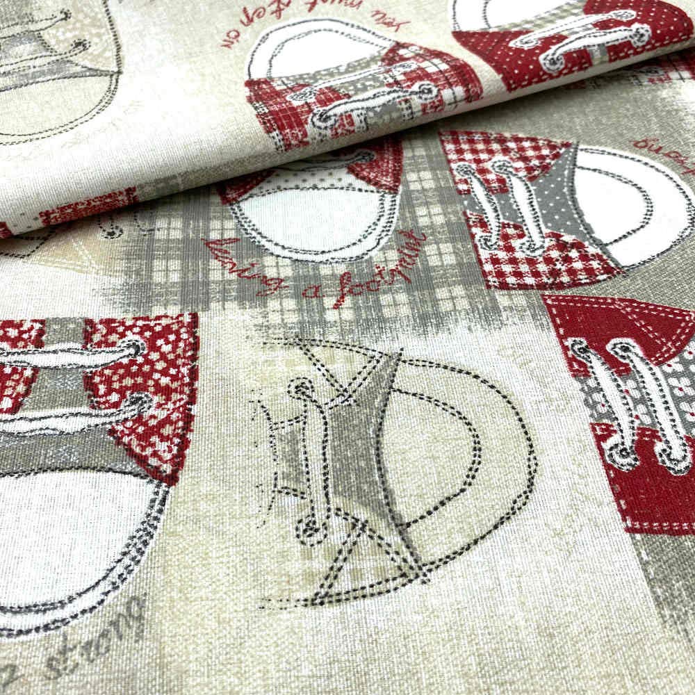 Kt KILOtela - Tessuto Arredo Stampato, Rivestire, Foderare, Divani, Tavolo, Sedia, Letto, Tende, Cuscini, Borse, Portafogli, 300 cm Lunghezza x 280 cm Altezza, Scarpe Ginnastica, Rosso - 3 Metro