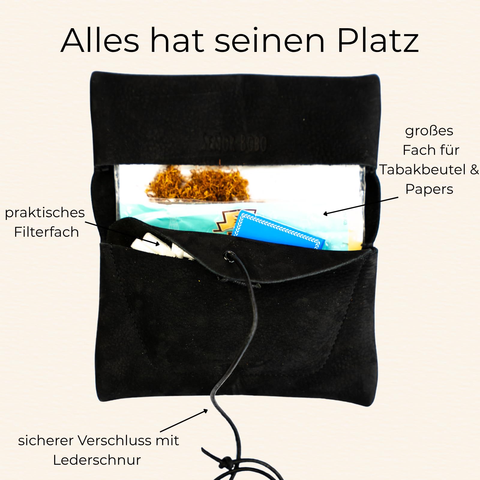 Portatabacco realizzato a mano in Germania, pelle nabuk di alta qualità, con scomparto per filtri, qualità dalla Baviera, per tabacco e tabacco