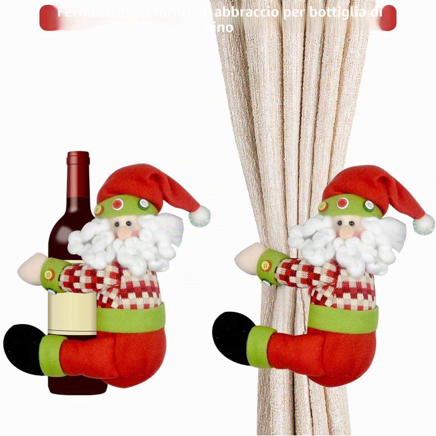 KAHEIGN Punte per Albero di Natale, 33CM Grande Puntale per Albero di Natale di Babbo Natales Cappello a Cilindro con Barba e Giacc Scozzese per Fermatende Bottiglia di Vino Hugger Natales Decorazioni