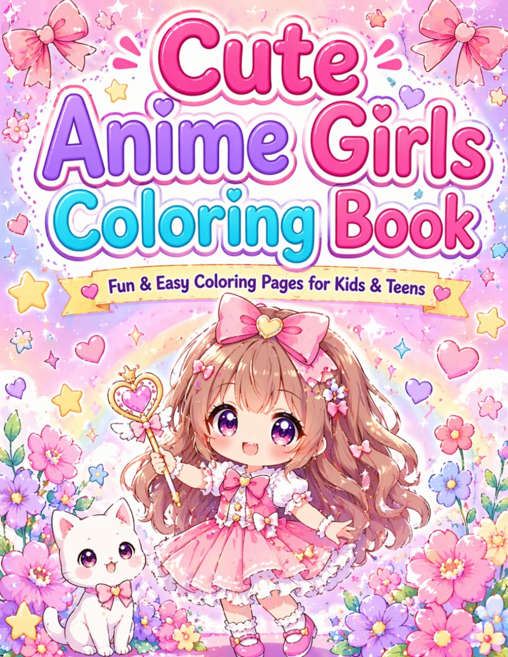 Cute Anime Girls Coloring Book: Fun & Easy Coloring Pages for Kids & Teens