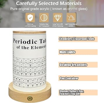 2026 New Periodic Table with Real Elements Inside, 83 Real Elements Samples with LED Light Wooden Stand and Magnifying Glass, Chemistry Decor, Science Gifts for Kids Student, Teacher, Science Lovers