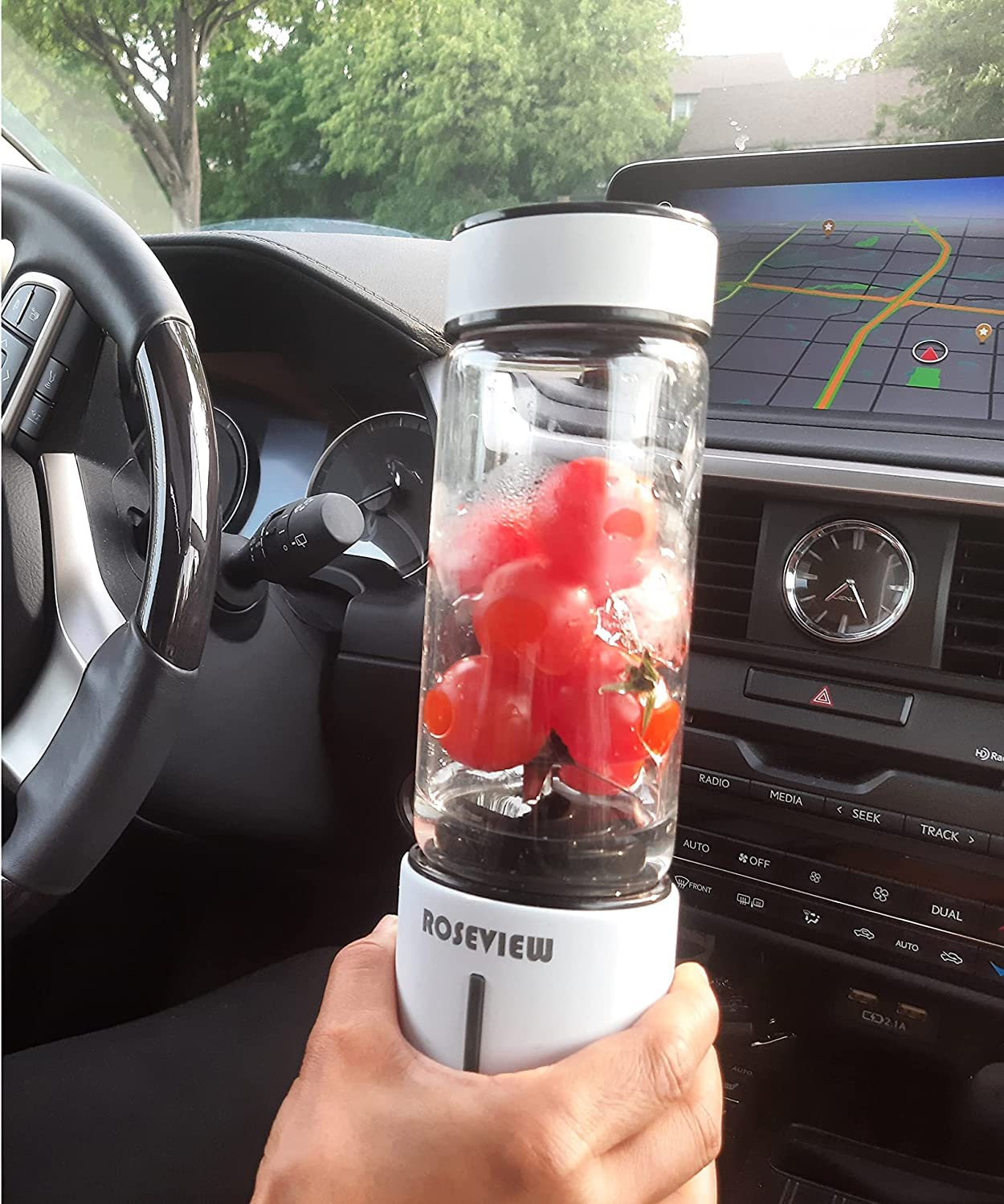 Mixeur à smoothie portable ROSEVIEW Bouteille en verre rechargeable par USB Mini presse-agrumes 2 mélanges sans fil Machine à smoothies personnels Mélangeur de fruits