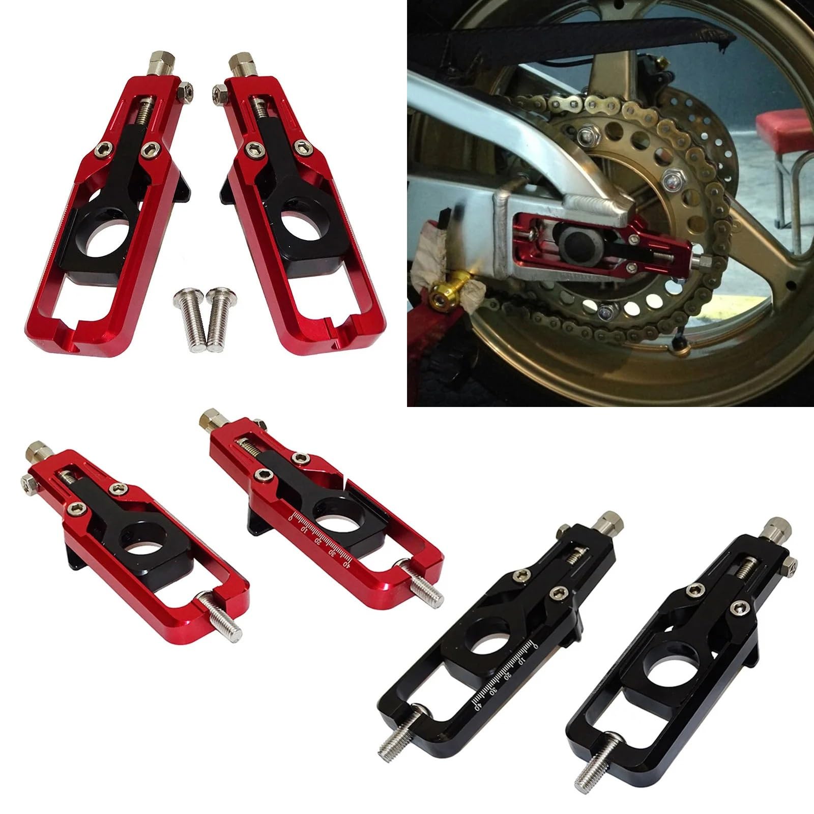Tendicatena Misura Per Honda CBR600RR F5 2007-2025 CBR1000RR 2008-2016 Moto Ruota Posteriore Perno Blocchi Catena di Regolazione Tendicatena per Camme(Black)