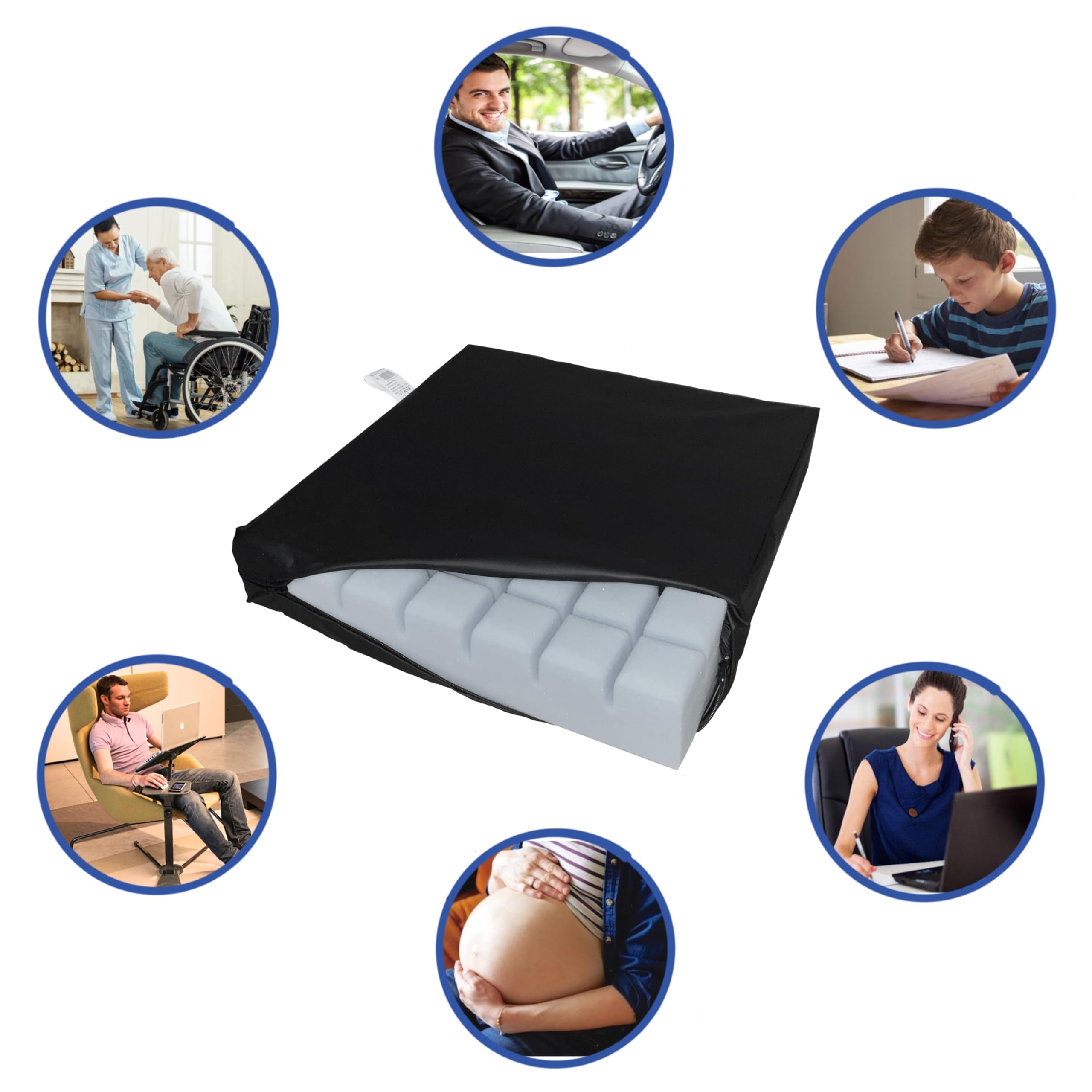 Cojín Antiescaras Ranurado- Cojín Silla de Ruedas ortopedico para coxis y lumbares con Funda Impermeable y Transpirable y Relleno en Espuma HR Confort.