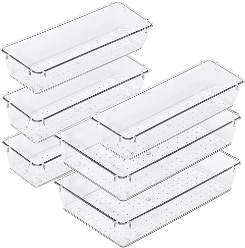 Miniatura 9 de Smartor 6 organizadores de cajones de plástico transparente, bandejas de almacenamiento versátiles para cajones de escritorio, organizadores de