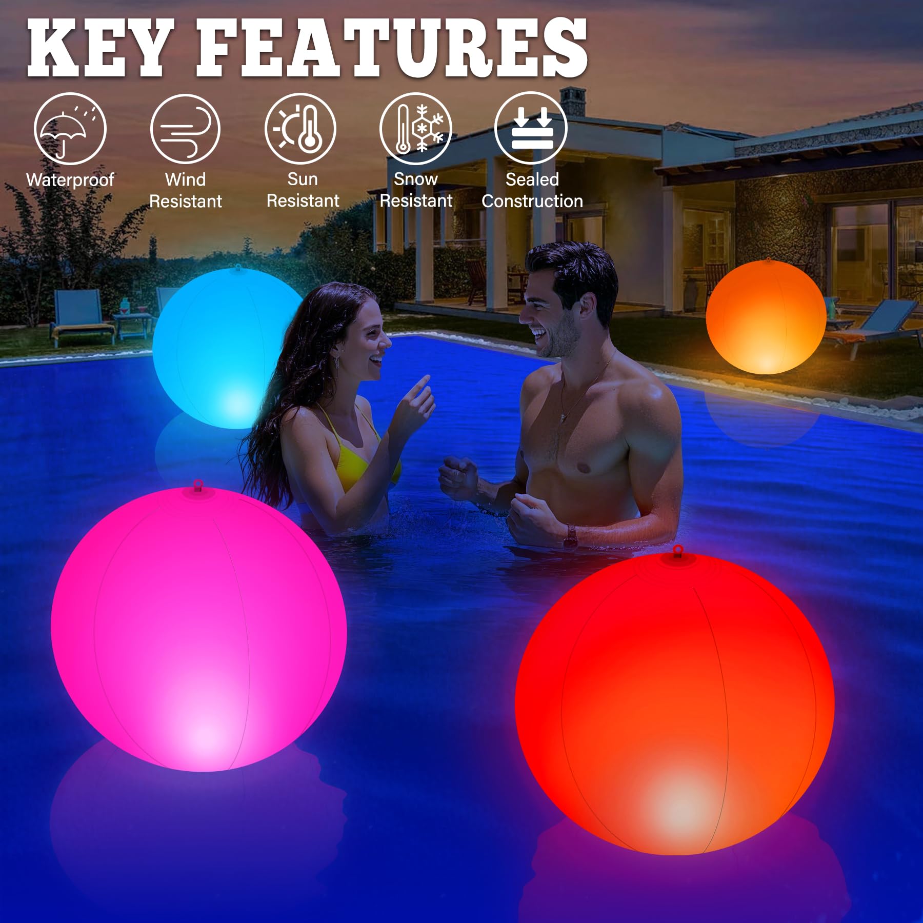 KingSom Luces Flotantes Piscina Solares, Ø35cm Inflables Bolas Luces para Piscina, Luz Solar Piscina Flotante Que Cambian de Color, Impermeables IP68 Bolas de Luz LED para Piscina Jardin - 2 Piezas