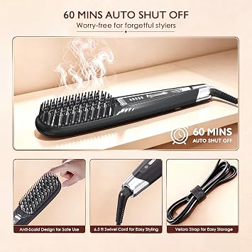 Ionic Steam Hair Straightener Brush for Black Women Hair & Curly Hair