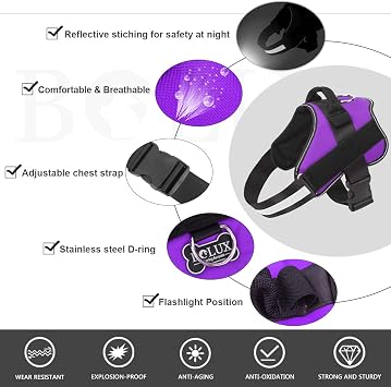 Dog Harness, No-Pull Reflective Dog Vest, Breathable Adjustable Pet Harness with Handle for Outdoor Walking - No More Pulling, Tugging or Choking (Purple, XS)