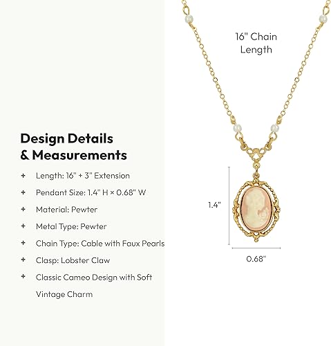 Miniatura 3 de Collar con colgante de camafeo de perlas de imitación ovaladas de color rosa claro, collar de joyería 1928 con colgante, silueta cameo, cuentas