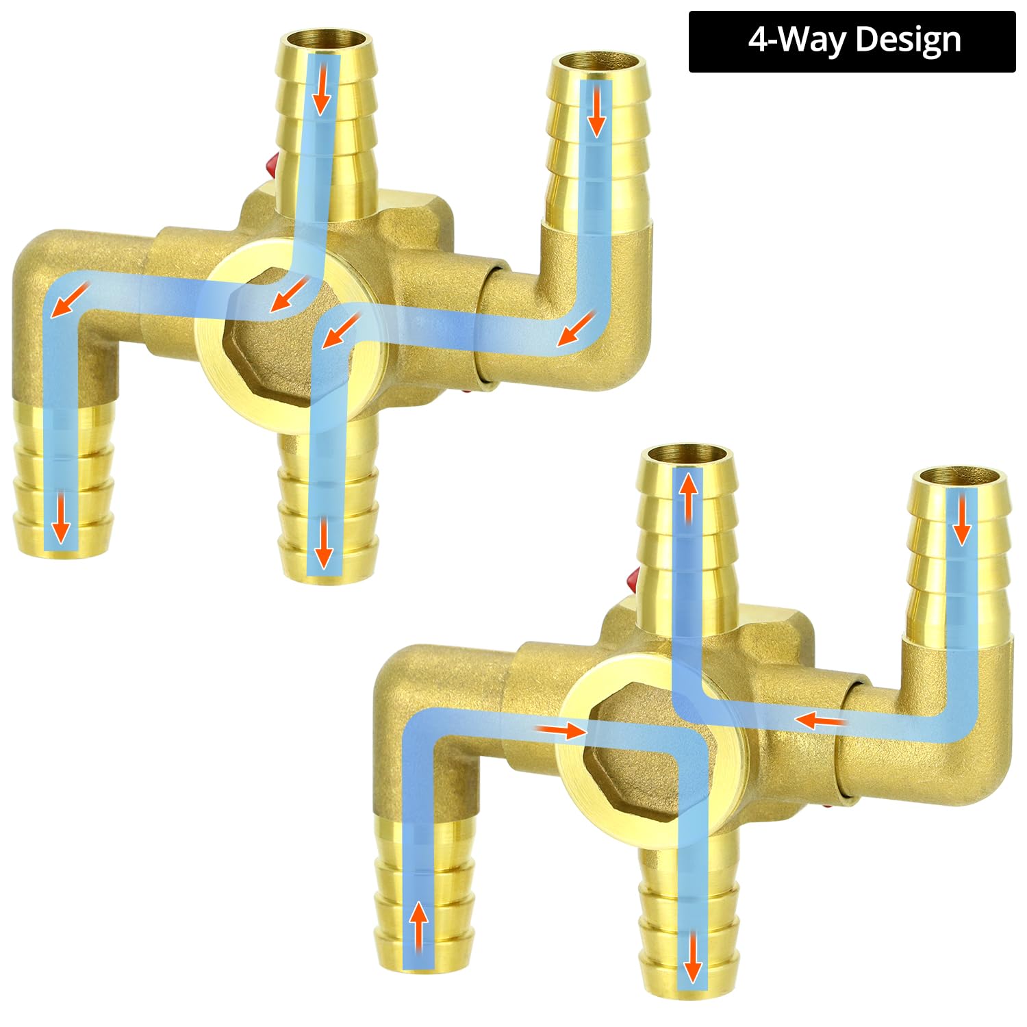 QWORK Valvola di controllo del riscaldatore a 4 vie in ottone massiccio 5/8" con interruttore, 16 mm tubo barb Automotive Bypass