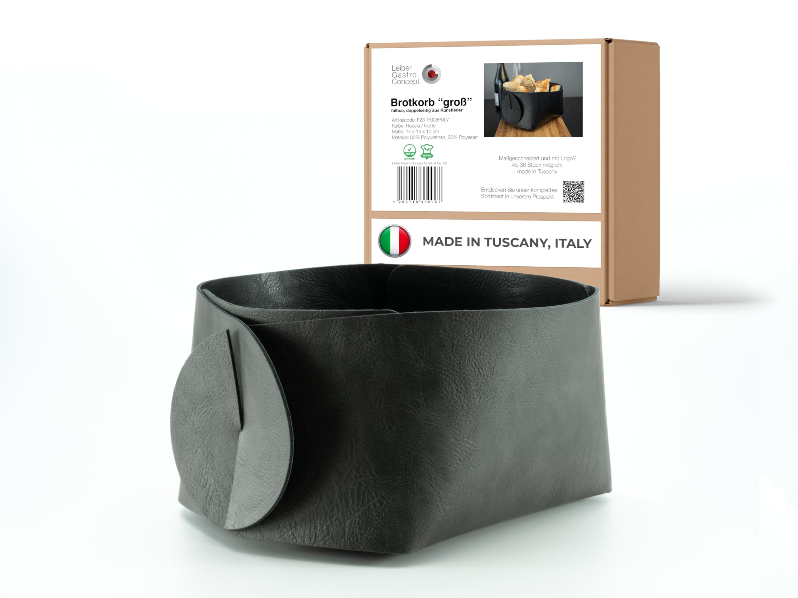 Cestino Per Pane In Similpelle PU Vegana | Pieghevole Double Face Nero/Roccia | Salvaspazio Per Camper E Cucina - 3