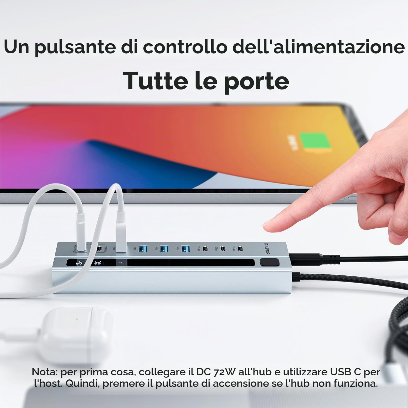Hub USB C alimentato con adattatore da 72 W, hub USB 3.2 9 in 1 con dati da 10 Gbps e ricarica PD da 45 W (non supporta video) per iMac, MacBook Pro/Air, iPad e altri laptop e tablet