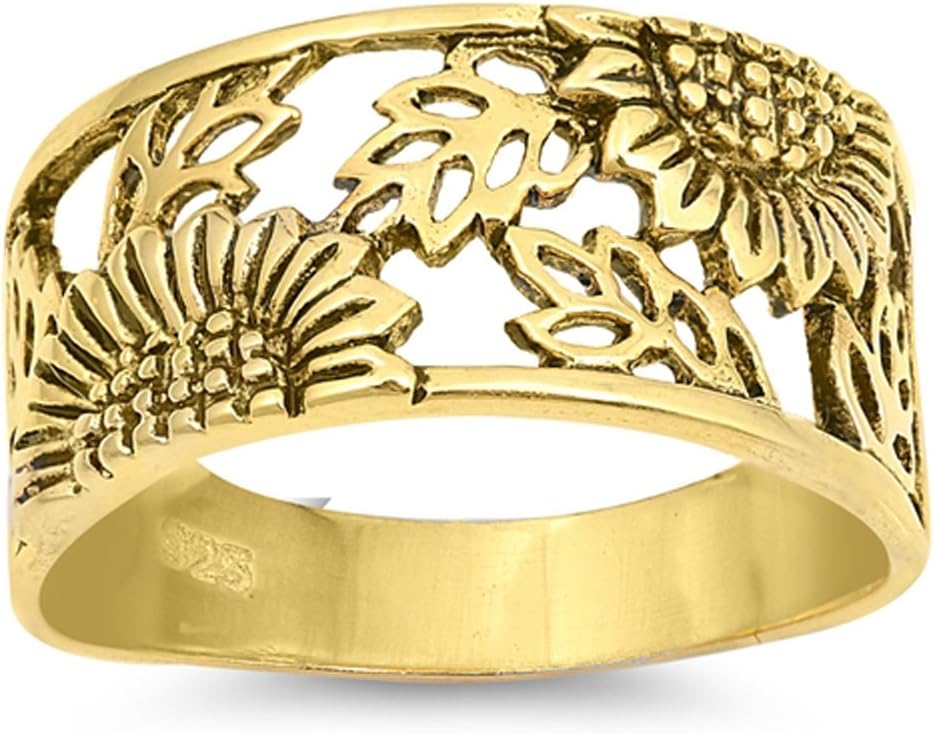 CHOOSE YOUR COLOR Sterling Silver Filigree Sunflower Ring