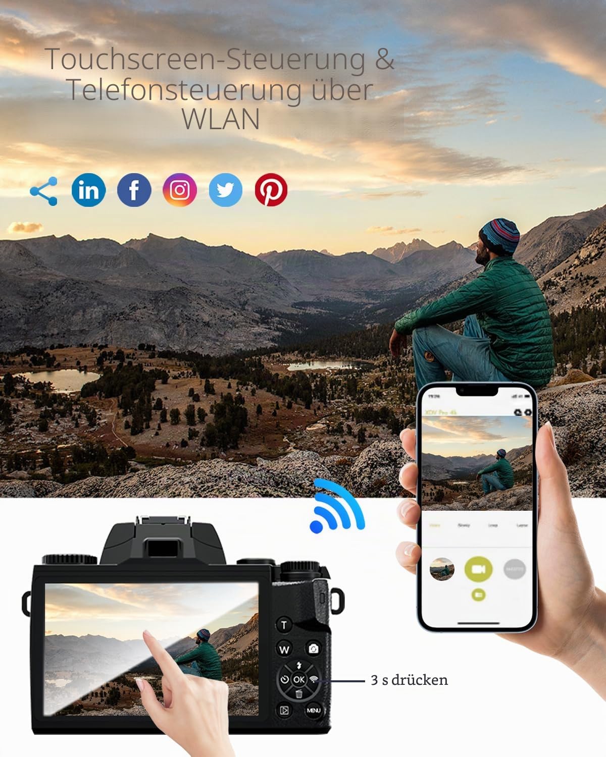 SWE Digitalkamera 4K 64MP Digital Kamera Fotokamera mit 4.0" Touchscreen, Autofokus WiFi Kompaktkamera 16X Digitalzoom Fotoapparat Camera für Einsteiger mit 32G Karte 3000mAh Akku Tasche - Doppellinse