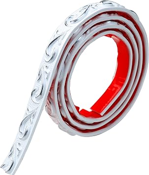 Duzzy Molding Trim Wall Trim, 16.4 Feet Self-Adhesive Flexible DIY Peel and Stick Crown Molding Ceiling Molding Suitable for Mirror Edge, TV Background Wall, Home Wall Decor White and Silver