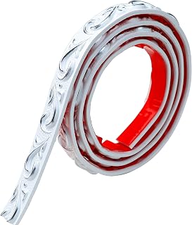 Duzzy Molding Trim Wall Trim, 16.4 Feet Self-Adhesive Flexible DIY Peel and Stick Crown Molding Ceiling Molding Suitable for Mirror Edge, TV Background Wall, Home Wall Decor (White and Silver)