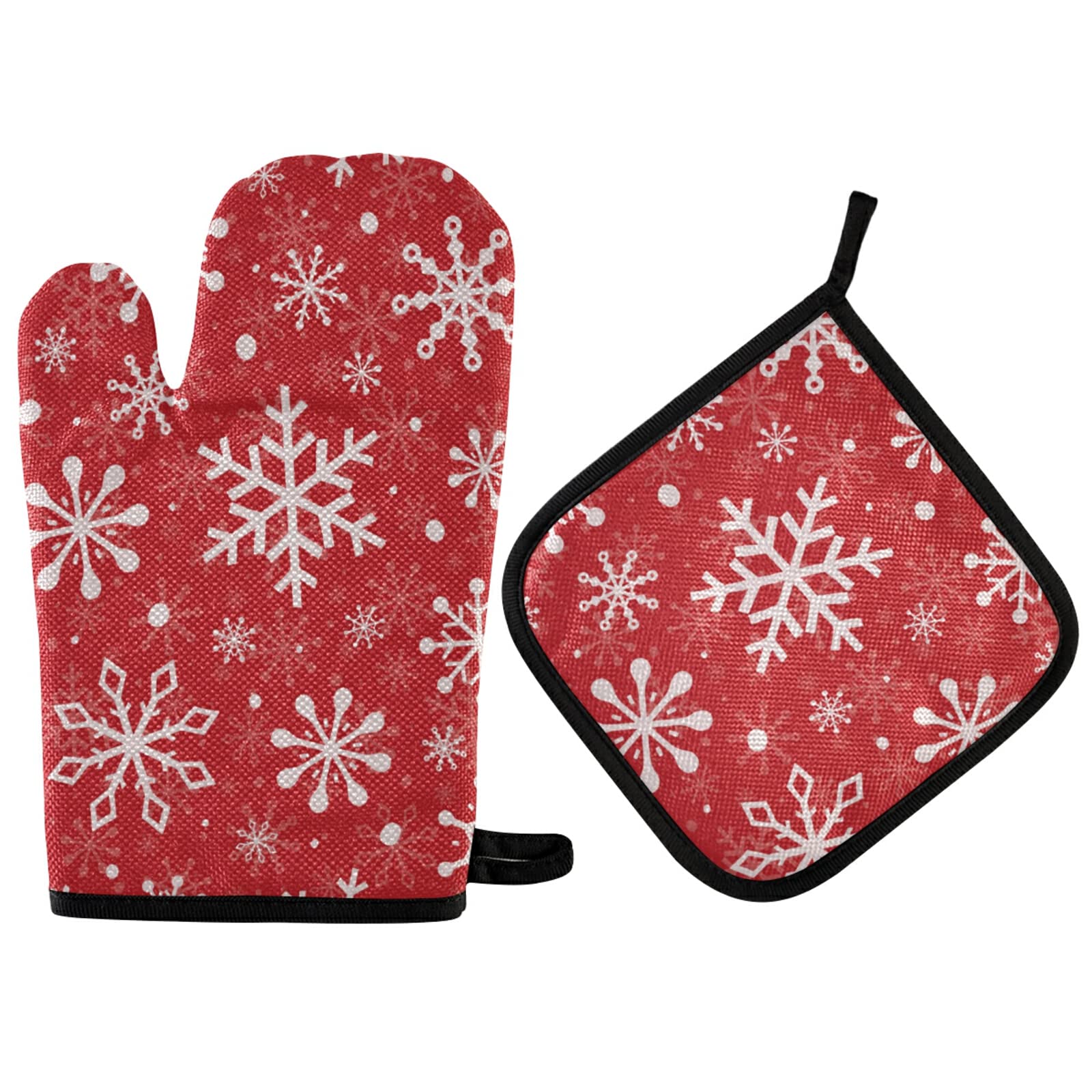 ZZXXB Xmas Snowflake Oven Mitts and Pot Holders Set of 2 Heat Resistant Non-Slip Kitchen Gloves for Cooking Baking Barbecue Grilling