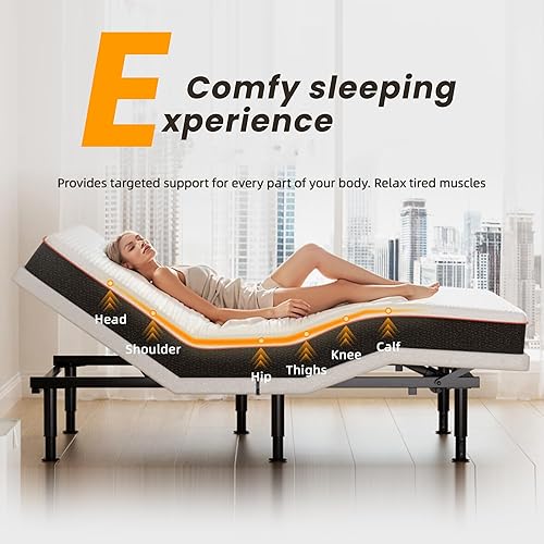 Miniatura 6 de Base de cama eléctrica ajustable tamaño Queen con control remoto inalámbrico, inclinación de la cabecera y las patas, USB, luz debajo de la cama -