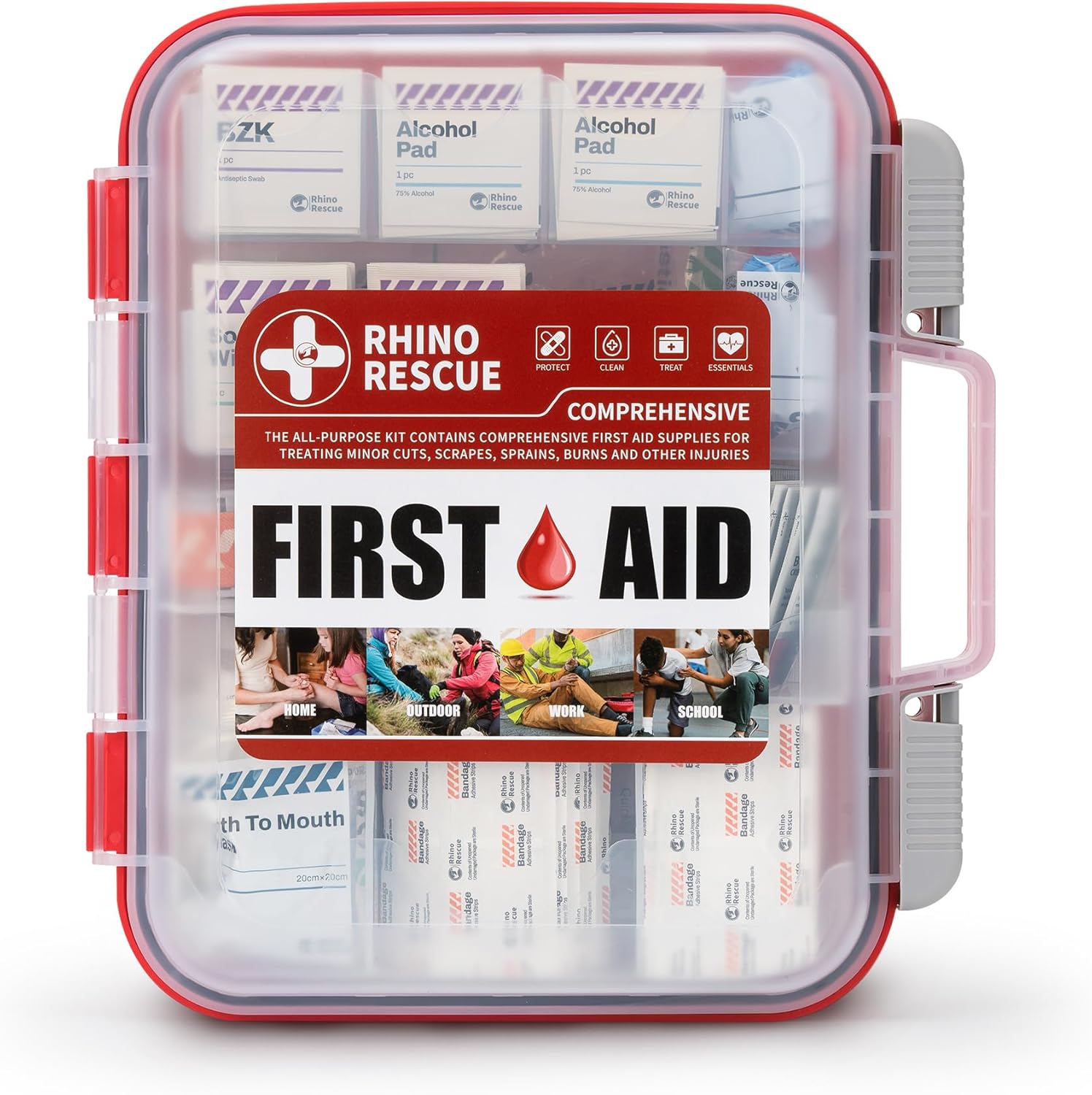 RHINO RESCUE 371 Pieces OSHA All-Purpose First Aid Kit, Home &amp; Office Professional Medical Supplies, Ideal for Emergency, School, Business ClimatePartner certified