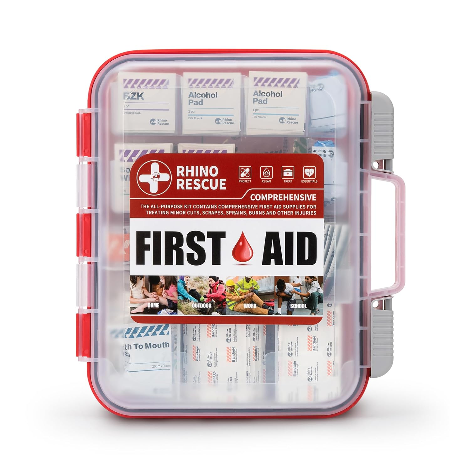 RHINO RESCUE 371 Pieces OSHA All-Purpose First Aid Kit Home Office Professional Medical Supplies Ideal for Emergency School
