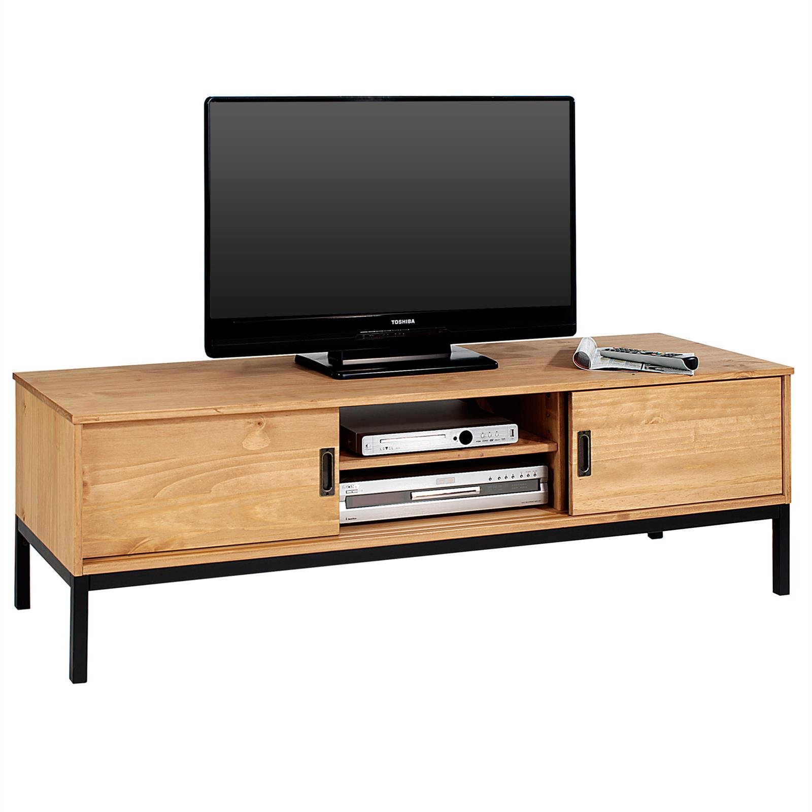 IDIMEX Lowboard TV Möbel Selma, Fernsehtisch Fernsehschrank im Industrial Design mit 2 Schiebetüren 1 offenes Fach, Kiefer massiv, gebeizt/gewachst