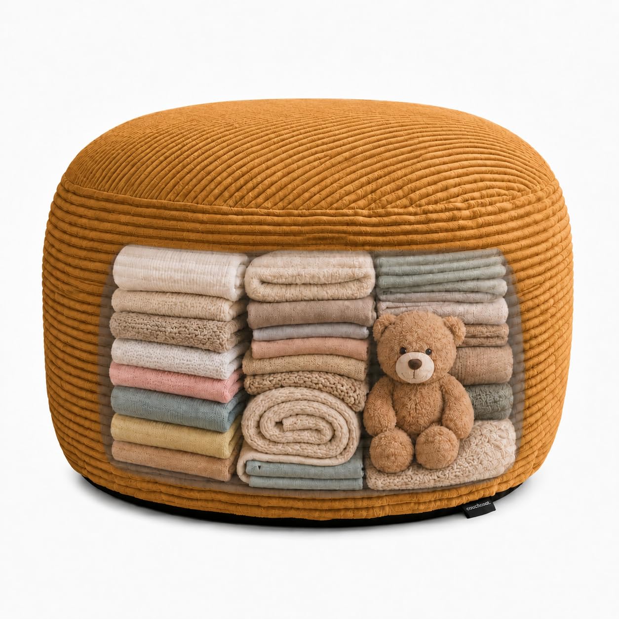 Storage Pouf Cover, No Filler, Corduroy, Caramel Brown, 28 Inch