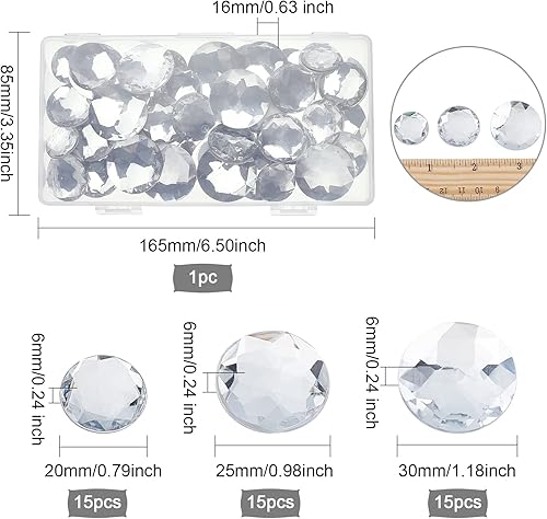 Miniatura 2 de FINGERINSPIRE 45 diamantes de imitación acrílicos redondos con parte trasera plana, 3 tamaños (1.181 in, 0.984 in, 0.787 in) con envase