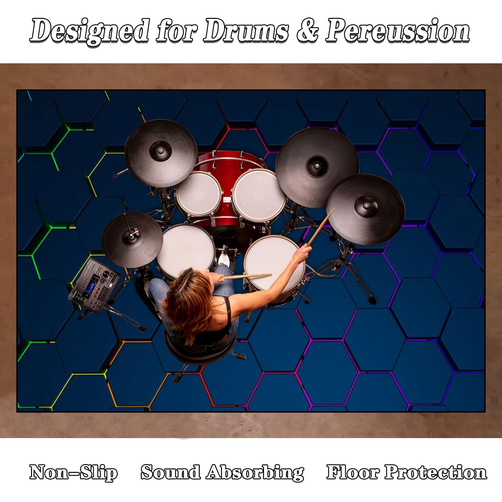 Schlagzeugteppich Drum Teppich Trommelteppich Schallschutz Akustik Schlagzeug Teppich Professionelles rechteckiges Elektronisches Jazz Schlagzeug Kit Drumteppich für Studio, Wohnung 180 x 160 cm