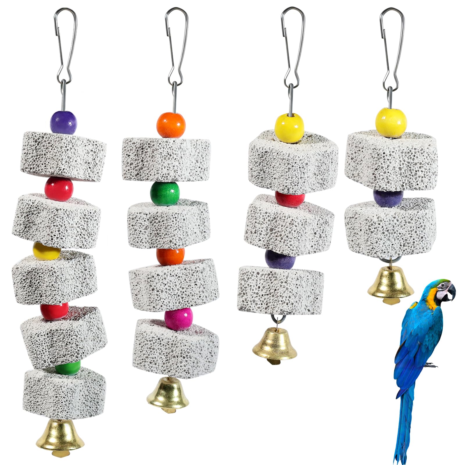 4 Pièces Jouet à Mâcher pour Oiseaux avec Cloches