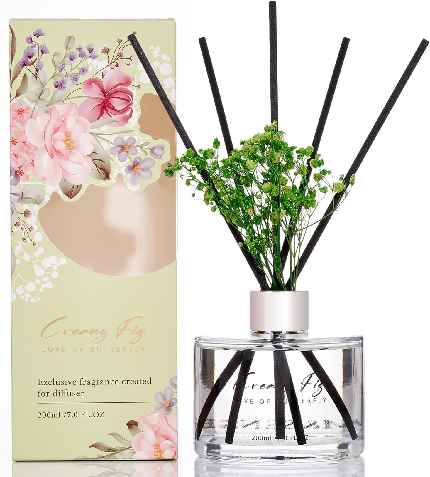 Reed Diffuser Set with 7 Sticks | 7.0oz Lily of The Valley & Cedarwood Scent, Flame Free Fragrance Diffuser for Guestroom Shelf, Long Lasting Floral Diffuser with Baby's Breath Flower Gifts