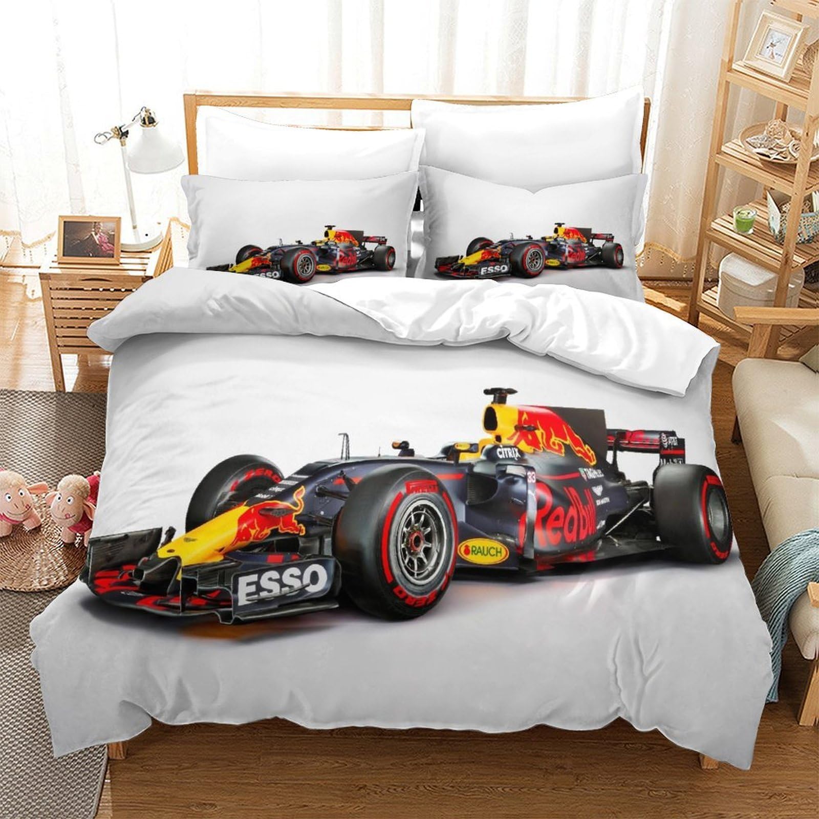 QDZHCPMYK F1 Racing Duvet Cover Set 3 PCS Hotel Quality Quilt Cover Bedding Sets Bed Covers with Pillowcases with Zipper Closure Hypoallergenic Soft Breathable Microfiber Double（200x200cm）
