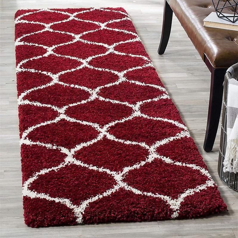 Image of A R Creations Rectangular Cotton Rug 1.5 Inch High Pile Soft Floor Mat Modern Handwoven Carpet for Living Room Bedroom & Home Decoration Size 2X6 Feet Red mandir