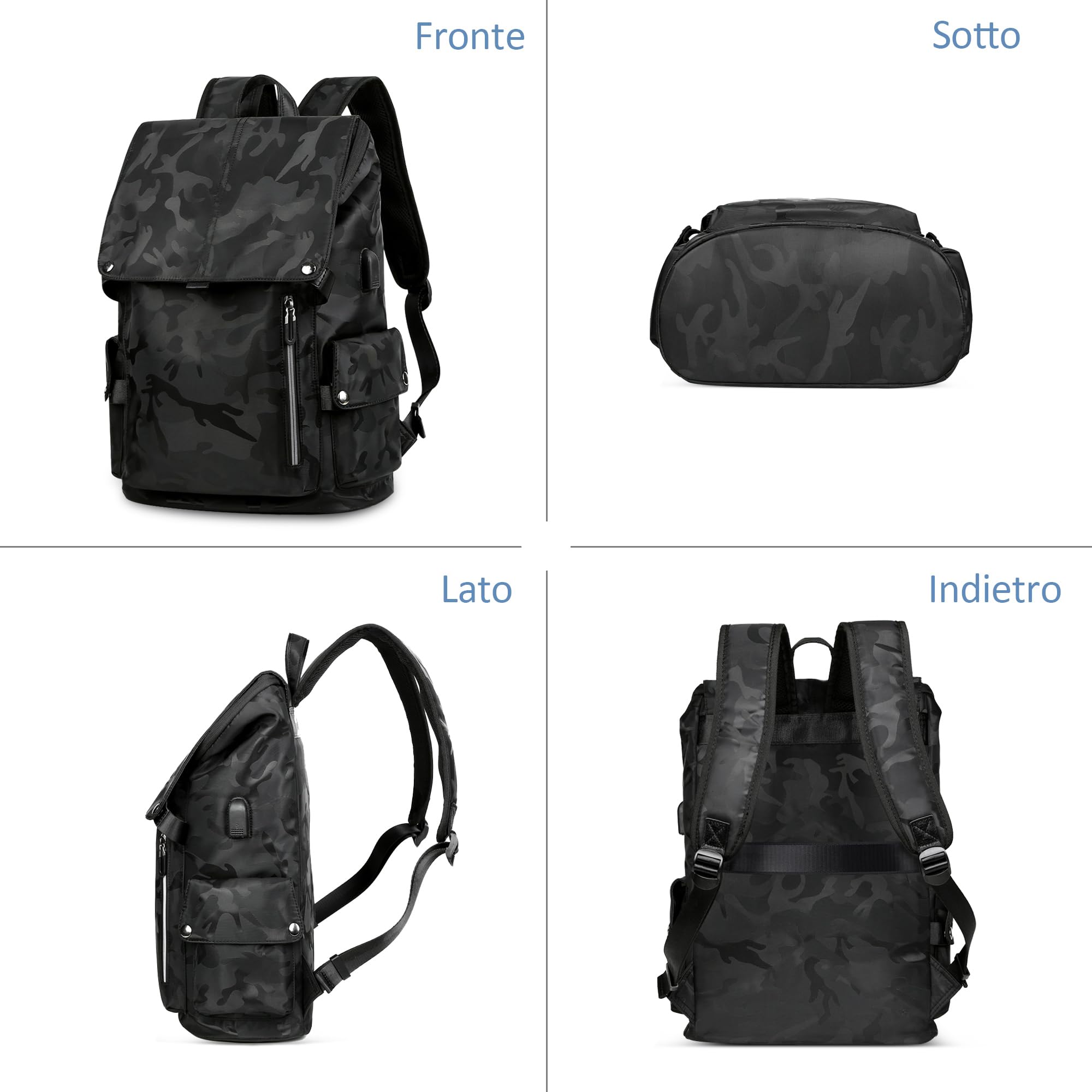 Zaino per Laptop Uomo con Porta di Ricarica USB Zaino Lavoro Università Zaino Casual Antifurto Zaino Impermeabile per Studenti Campeggio Viaggio Lavoro Nero B L